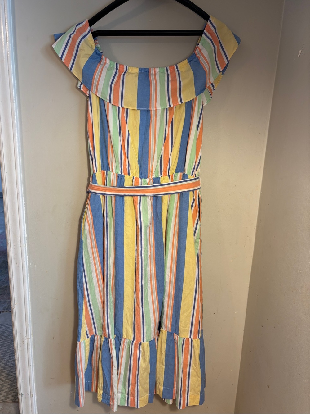 Draper James RSVP Off-the-Shoulder Striped Midi Dress | Size Large - Picture 3 of 5